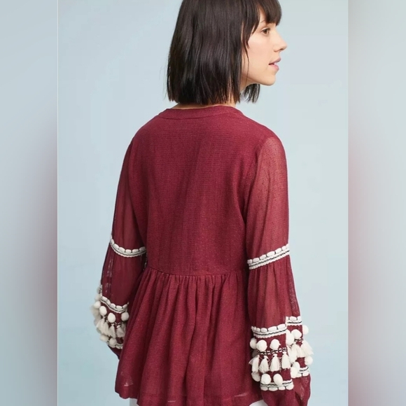 Anthropologie Vineet Bahl Long Sleeve Embellished Sleeve Boho Top Sm - Picture 2 of 9